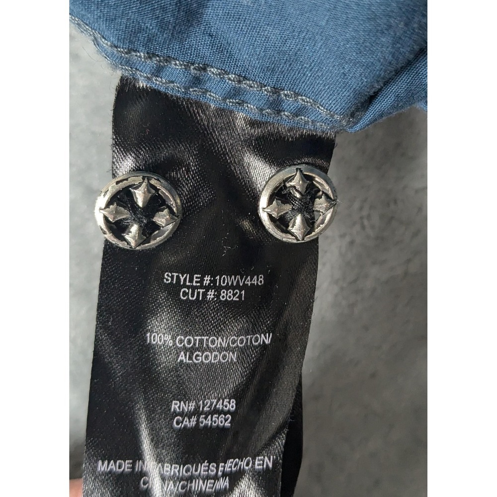 Affliction Black Premium Shirt Mens M Blue Skull Wings Long Sleeve Embroidered - Picture 11 of 11